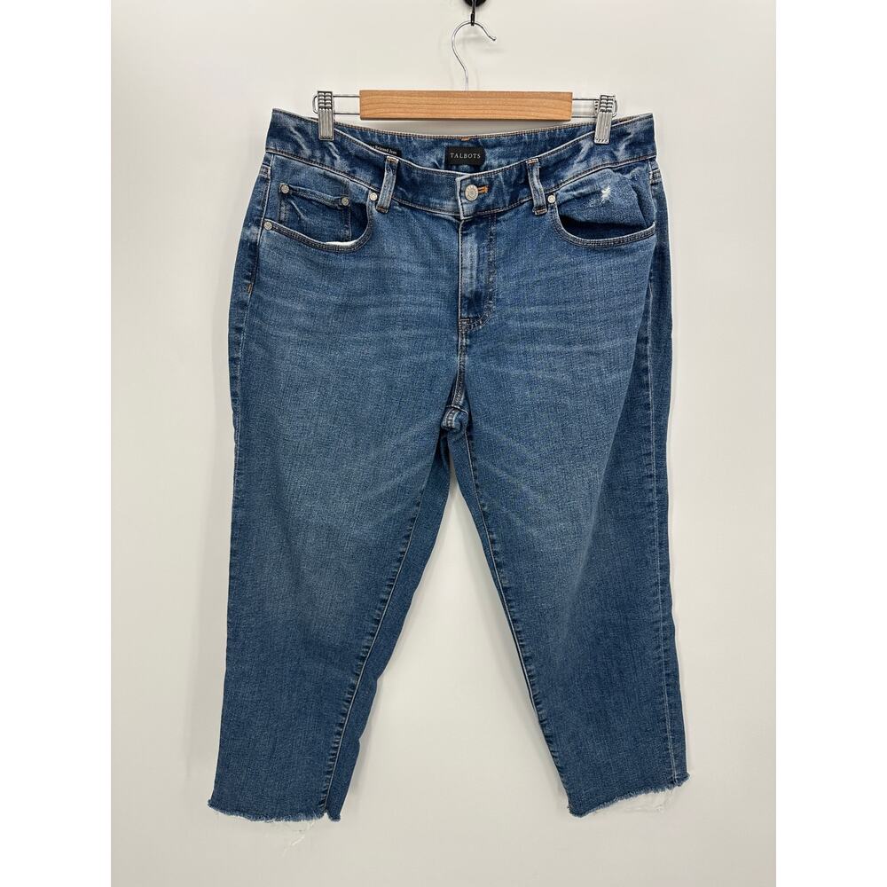 Talbots Everyday Relaxed Jeans Womens 8P Blue High Waisted Raw Hem Denim EI5